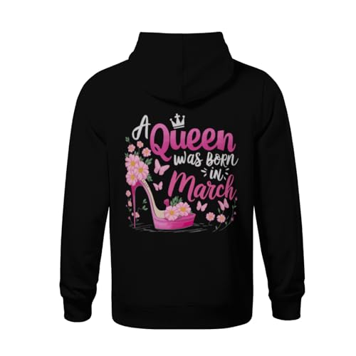 Kids A Queen Was Born In March Boys Girls Lightweight Kangaroo Pocket Fleece Hoodies3