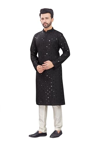 Mens Kurta Kurta Pajama Set Indian Casual Wedding Dress, Black3