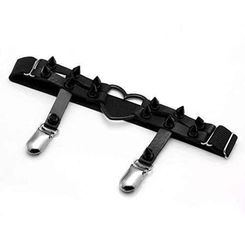 MILAKOO 1 Pair Women Heart Garters Gothic Black Punk Rock Rivet Stud Leg Leather Ring Garters