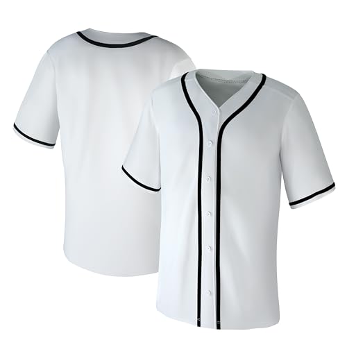 Aizqaoalk Baseball Jersey,Blank Baseball Jerseys for Men Shirts Short Sleeve Hip Hop Sports Casual Button Down Uniforms White