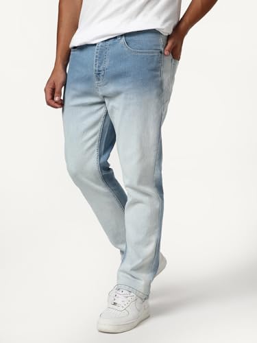 Image of Urbano Fashion Men's Straight Fit Heavy Washed Faded Denim Jeans Stretchable