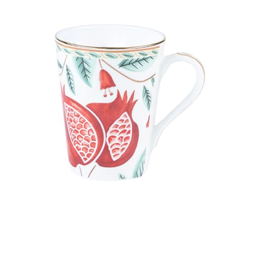 Image of GOLDEN QUEEN'S Mugs Set of 2 for Coffee, Tea, Milk - Ideal for Your Daily Beverage Ritual, Hosting & Casual Gatherings - Pomegranate Foliage (24K Gold on Rim)