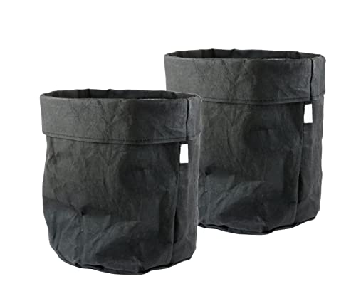 Spetebo Papier Blumentopf 32 x 30 cm - anthrazit / 2er Set - Kraftpapier Übertopf - Deko Blumen Pflanzen Tasche Beutel Tüte Topf faltbar