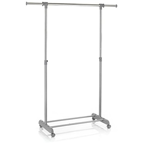 CARO-Möbel Rollgarderobe SALA Garderobenwagen Kleiderständer Garderobenständer Kleiderwagen grau höhenverstellbar und ausziehbar Cover