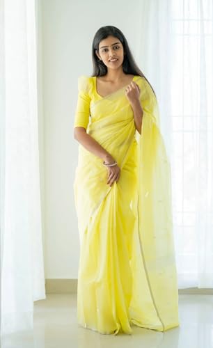 Image of Women's Cotton Woven Soft Sarees With Attach Blouse Piece.