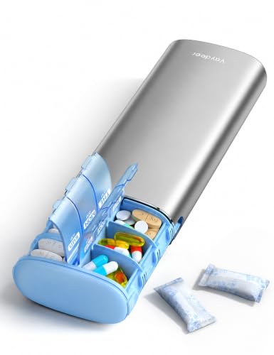 Image of Vaydeer Metal 7 Day Travel Pill Organizer 2 Times a Day, Built-in Desiccant