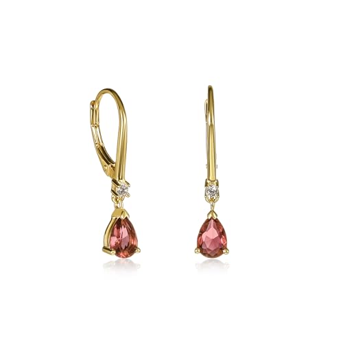 Diamond Treats Boucles d'Oreilles Pendantes Rouge Rubis en Argent Sterling 925 Plaqué Or en Goutte, Boucles d'Oreilles Femme Or Jaune Serties de Pierres...