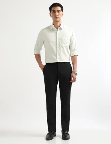 Image of Arrow Textured Tapered Fit Formal Trousers for Men - Full Length Formal Pants for Men Office Wear