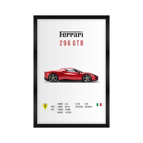 Image of CodersParadise Ferari 296 GTB Premium Framed Wall Poster (12x18 Inch) | Sports Car Artwork for Home, Bedroom & Living Room | Ready-to-Hang Aesthetic Wall Decor | Lightweight Wall Mount Display Frame