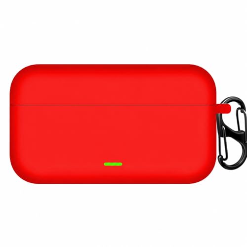 Image of Aniex Silicone Case Cover for realme Buds T500 Pro, Shockproof, Anti-Slip, Dustproof, Scratch Resistant, with Carabiner Hook, Full Body Protection (Red)