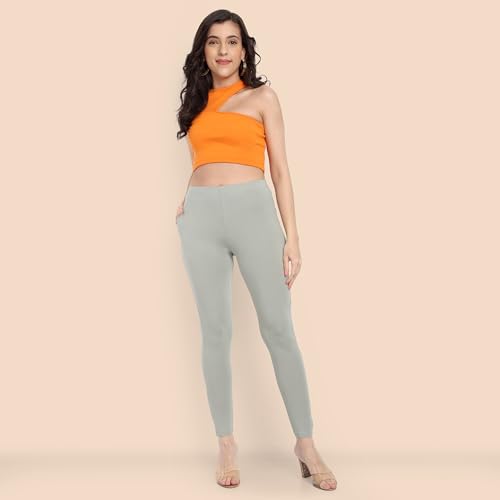 Image of ONE SKY Women Full Length Leggings | Cotton Modal Spandex Blend | High Waist Stretchable & Bio-Washed Fabric | Colour-Lock Technology | Comfortable Leggings for Women