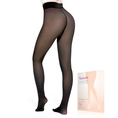NOLUNT Black Fleece Lined Tights Women,Fake Translucent Warm Pantyhose Leggings Fleece Lined Thermal Tights Skin Color for Women in Winter.(Black-MT)