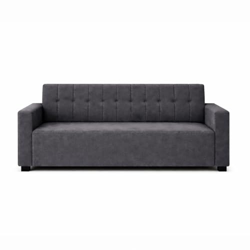 Image of FURNY Luxora 2 Seater Fabric Sofa Set (Dark Grey) with Velvet Finish | Durable Comfort | Ideal for Living Room.