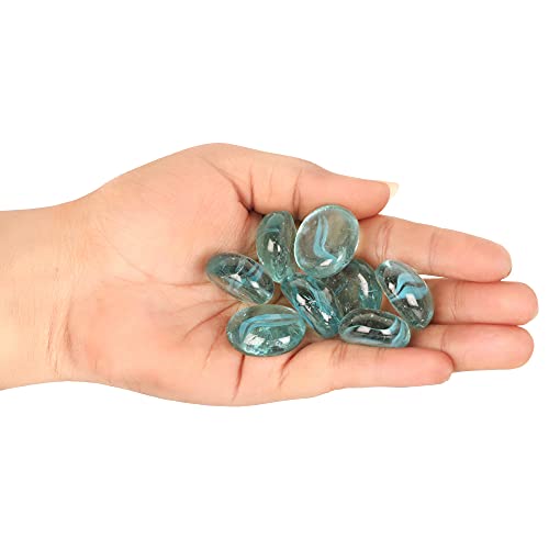 Image of Color Stone Decorative Shiny Glossy Flower Glass Pebbles for Vase Fillers Plant Pots Home Table Garden & Outdoor Decoration (Blue Leaf 2 kg)