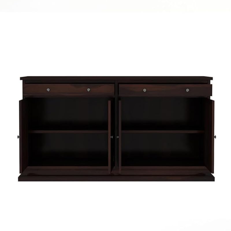 Image of SHIKHA WOOD CRAFT Solid Sheesham Wood Sideboard Cabinet with 4 Doors and 2 Drawers Storage | Wooden Kitchen Cabinet, Crockery Unit, Dining Room Organizer, Living Room Storage Furniture (Walnut Finish)