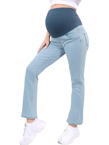 Yhong Vaqueros Embarazadas Pantalones Vaqueros De Algodón Embarazados Pantalones Vaqueros Elásticos Bajo El Vientre Para Embar, azul celeste, M