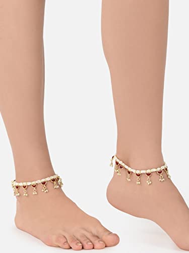 Crescent Shape Kundan Drop Multistrand Anklets for Women