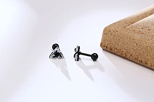 Unisex Geometric Triangle Stud Earrings,Stainless Steel Minimalist Cubic Zirconia Pierced Post Earrings For Men Women,Black #TOP6