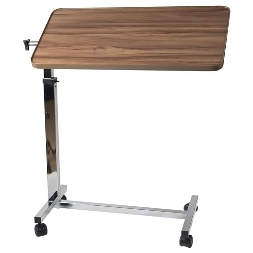 DMI Tilt-Top Overbed Table, Bedside Table with Wheels, Hospital Bed Table, Bed Trays for Eating, Bed Trays, Rolling Tray Height 34"-46"