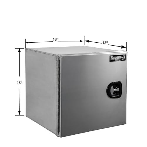 Image of Buyers Products 1705395 Pro Series 18x18x18 Smooth Aluminum Underbody Truck Tool Box, Single Barn Door, Compression Latch, 0.125 in Thick, Rain Gutter & Bulb Seal, Bolt-On Stainless Hinge