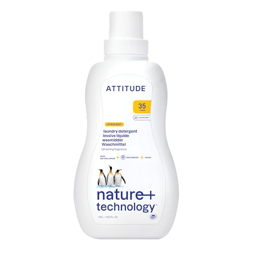 Image of ATTITUDE Liquid Laundry Detergent, EWG Verified, HE Compatible, Plant-Based & Vegan, Natural Laundry Soap, Citrus Zest Scent, 35 Loads, 35.5 Fl Oz