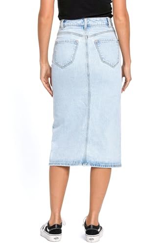 Cello Jeans Women's Juniors Front Slit Long Denim Jean Skirt2
