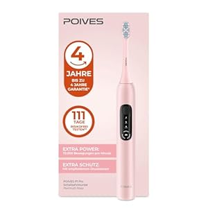 Schallzahnbürste POIVES P1 Pro - Elektrische Zahnbürste mit Drucksensor und 72.000 Bewegungen, bis zu 4 Jahre Garantie, 111 Tage Risikofrei testen, lange Akkulaufzeit, Perlmutt Rosa