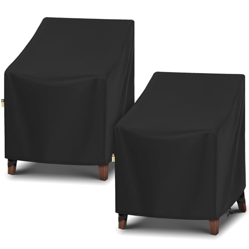 Arcedo 2 Pack Waterproof Patio Chair Covers, UV Resistant Outdoor Lounge Chair Covers for Outdoor Furniture, All Weather Protection - 27”W x 34”D x 32”H, Black