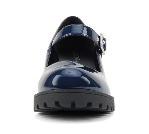 Image of Soda inchEviana inch ~ Women Mary Jane Round Toe Mid Chunky Block Heel Lug Sole Pump with Adjustable Strap