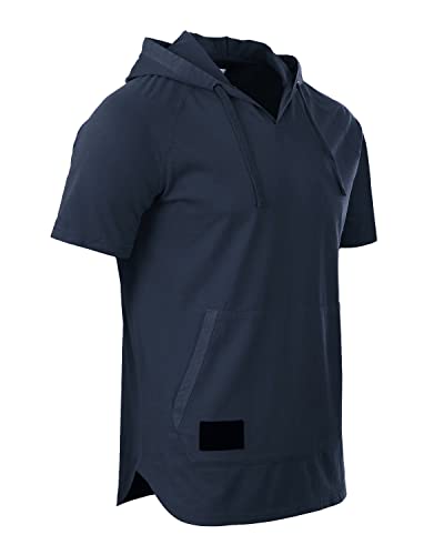 ZIMEGO Slim Fit Mens Short Sleeve Hoodie - Garment Pigment Dye Casual Hood Shirt for Men