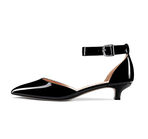 Image of Aachcol Women Kitten Low Heel Ankle Strap Pumps Pointed Toe Sandals Dress Shoes Party Office Wedding 1.5 Inch