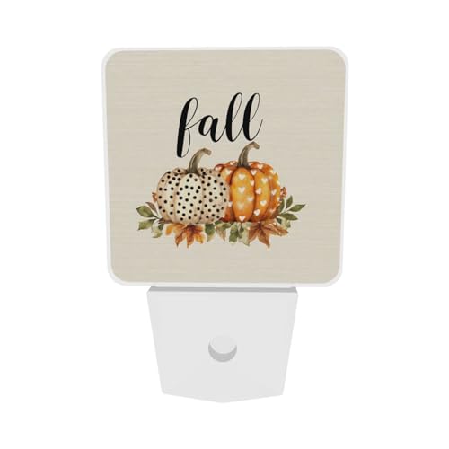 Image of Pumpkins Thanksgiving Fall Night Lights LED Plug-in Night Lamp 2 Piece Set, Auto Sensor Nightlights Set of 2 for Bedroom Bathroom Corridors
