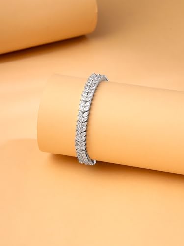 Image of Yellow Chimes Women's Fashion Leaf Shaped Silver Tone White Swiss Zircon Crystal Bracelets Valentine Gift for Girls