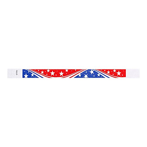 Image of 500 WristCo Star Stream USA Tyvek Wristbands for Events - Patriotic July 4th Stars & Stripes Independence Day Bracelets - Waterproof Recyclable Tear Resistant Paper Wrist Bands for Admission