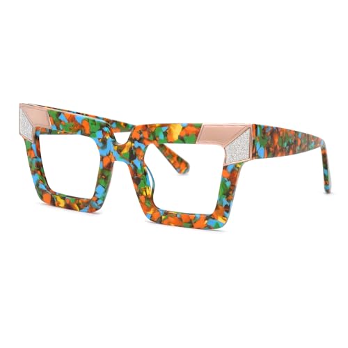 Image of Zeelool Blue Light Blocking Glasses, Acetate Sqaure Glasses Frame for Women Eyeglasses with Clear Lenses Anti Eyestrain & UV from Computer /TV /Phone ZJGA675299-02B Floral