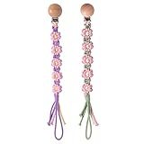 Symbolife Pacifier Clip for Boys Girls Floral Daisy Macrame Paci Clip Pacifier Holder Leash Boho Wooden Clips Handmade Braided Cotton Unisex Baby Shower Birthday Gift
