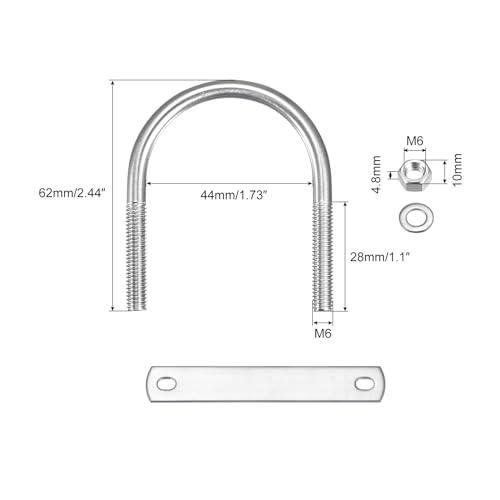 Image of uxcell Round U-Bolts, 2 Sets 44mm(1.73 inch) Inner Width 62mm Length M6 304 Stainless Steel U Clamp Bolt with Nuts Washers and Plates, for Boat Trailer