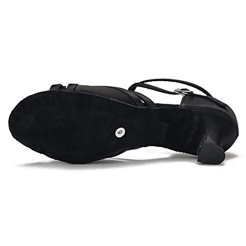 CLEECLI Women's Ballroom Dance Shoes Latin Salsa Dancing Shoes Adjustable Toe Width 2.5 Inch Heel ZB11(8.5,Black-2 Inch Heel) - Thumbnail 7