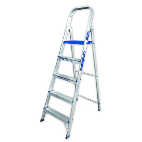 Image of Casa Copenhagen Designed in Denmark, 5-Step Foldable Aluminium Ladder Laser Cut with Super Advance Sure-Hinge Technology,7 Years Warranty - Blue