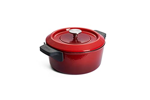 Woll Iron Gusseisen Topf mit Deckel und Silikongriffen - Induktiv -, Ø 24 cm - Brotbacktopf - Schmortopf - Geeignet für alle Herdarten, Eisenguss, backofenfest bis zu 250°, rot Woll Iron Gusseisen Topf mit Deckel und Silikongriffen - Induktiv -, Ø 24 cm - Brotbacktopf - Schmortopf - Geeignet für alle Herdarten, Eisenguss, backofenfest bis zu 250°, rot