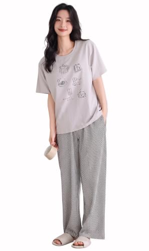 Image of GLASGO Women's Cotton Pajama Set with Top & Pants|| Korean Night Suit|| Lightweight Printed Set || Soft & Comfy Sleepwear for Girls & Women || LNS-3-$