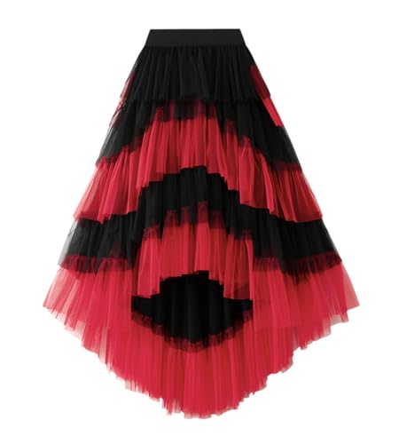 Women Tulle Skirts High Low Layered Color Block Puffy Fairy Mesh Tutu Skirt