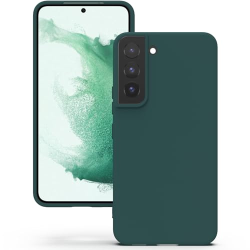 YATWIN Silicone Case for Samsung Galaxy S22 Soft-Touch Shockproof Slim Durable Phone Cover - Dark Green