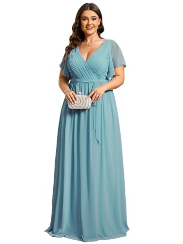 Image of Ever-Pretty Plus Women's Chiffon Bridesmaid Dress A-Line Empire Waist Floor Length Plus Size Formal Wedding Guest Dresses