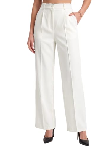 Image of Selvia Women's Solid Straight Fit Trousers, Front Pleated Formal Pants