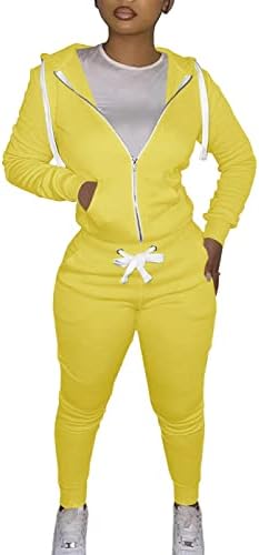 CCIGO Women's Long Sleeve Drawstring Pocket Hooded Jacket with Sweatpants Set Two Piece Outfit Jogger Suit Medium Yellow