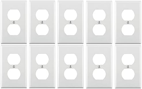 RiteAV Duplex Outlet Wall Plate, Receptacle Outlet Cover, Electric Plug Cover, Standard-Sized 1-Gang - White (10 Pack)