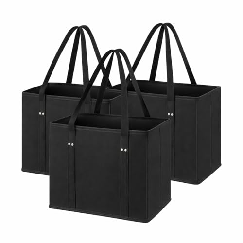 Consejos para Comprar Bolsas y cestas de la compra para comprar online. 43 AZULDIMEN Juego de 3 Bolsas de Compras Reutilizables de Alta Resistencia, ecológico, Cajas grandes plegables con parte inferior reforzada (Negro)