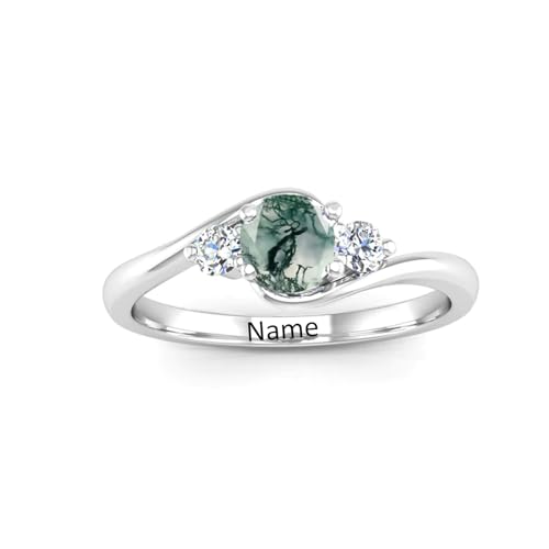 Natural Moss Agate Ring Solid 10K 14K 18K Real Gold Green Moss Agate Engagement Ring with Moissanite, Personalized Promise Ring Jewelry Gift for Women3