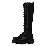  SCARPE VITA Damen Stiefel Plateaustiefel Leicht Gefüttert Schuhe Schnürer Blockabsatz 197738 Schwarz Total 38